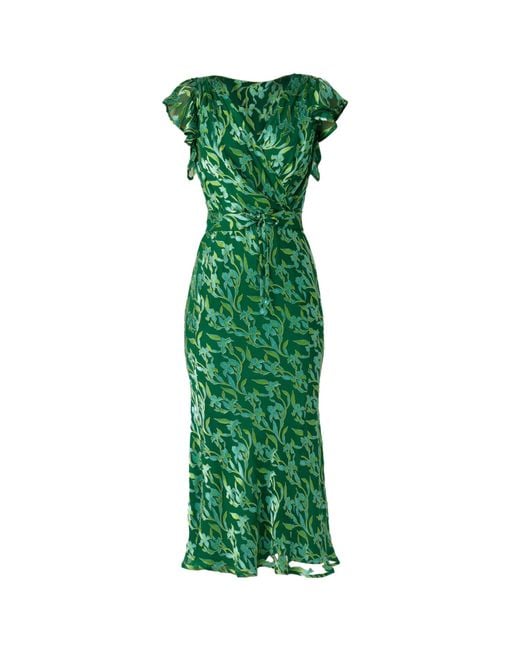 SACHA DRAKE Green Fleur De Lys Midi Dress