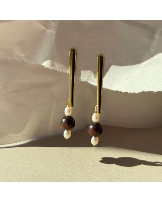 A Weathered Penny Metallic Pearl & Wood Studs