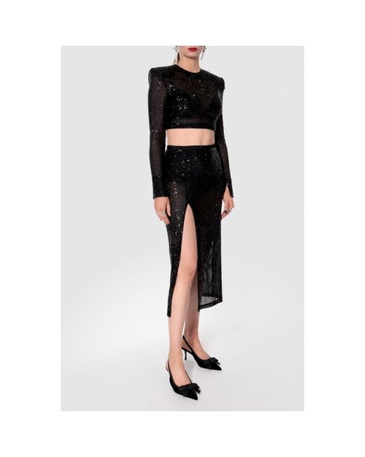 AGGI by HALEWSKI Black Zuza Sparkle Sequin Midi Skirt