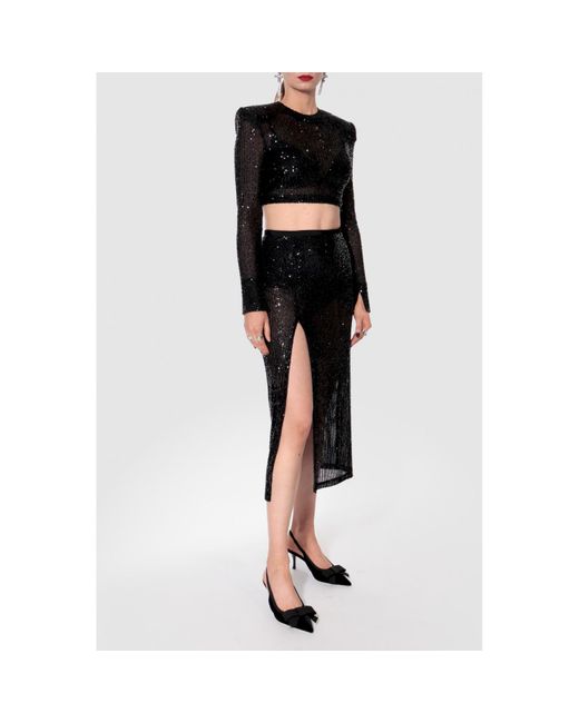 AGGI by HALEWSKI Black Zuza Sparkle Sequin Midi Skirt