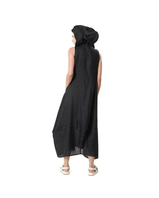 Metamorph Black Linen Hooded Dress