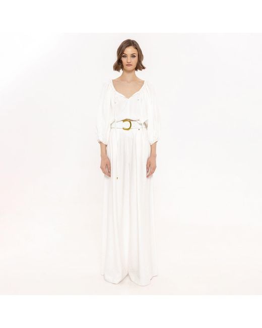 Nissa White Palazzo Viscose Pants