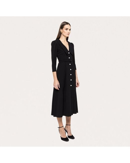 Nissa Black Faux-Pearl Buttons Midi Dress