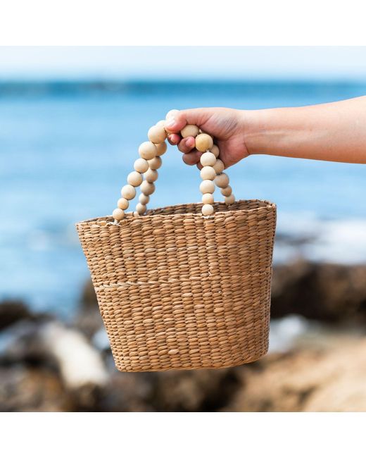 LIKHÂ Natural Small Market Tote Bag With Wood Bead Handles