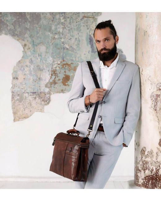 Time Resistance Brown Leather Briefcase Laptop Bag for men