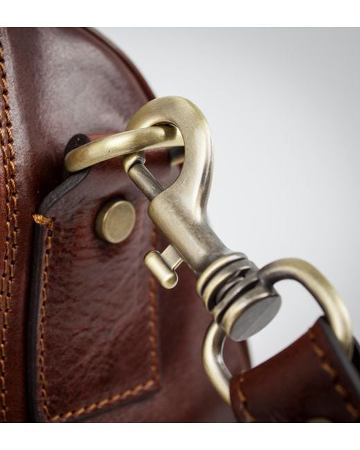 Time Resistance Brown Small Leather Overnight Bag, Duffel Bag