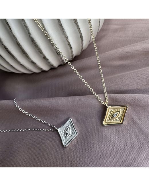 Clemence Wren Metallic Diamond Shape Pendant With Gemstone