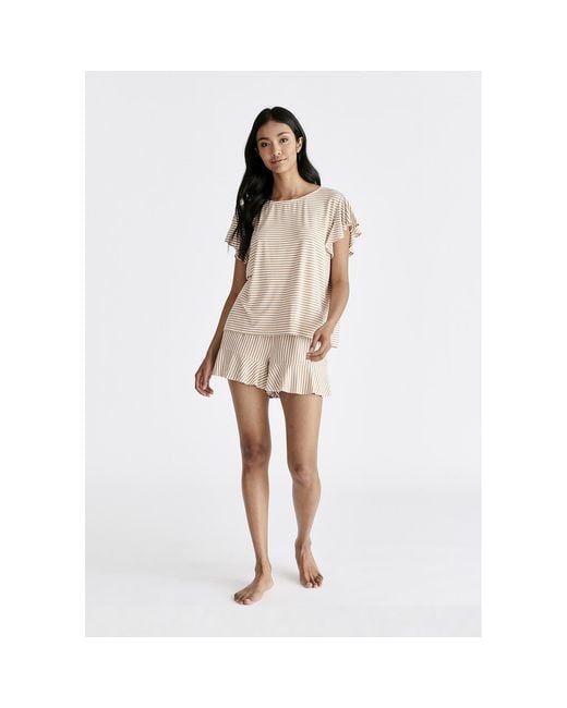 Paisie Natural Frill Pyjama T-Shirt And Shorts