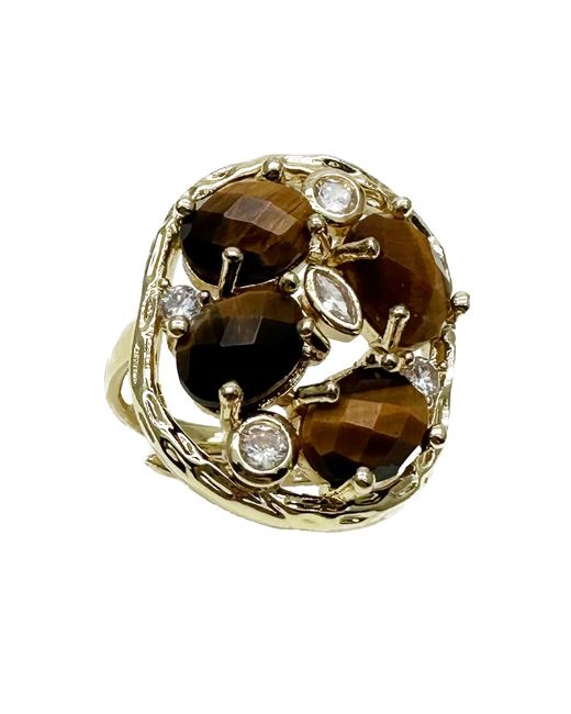 Farra Metallic Tiger Eye Stones Setting Statement Ring