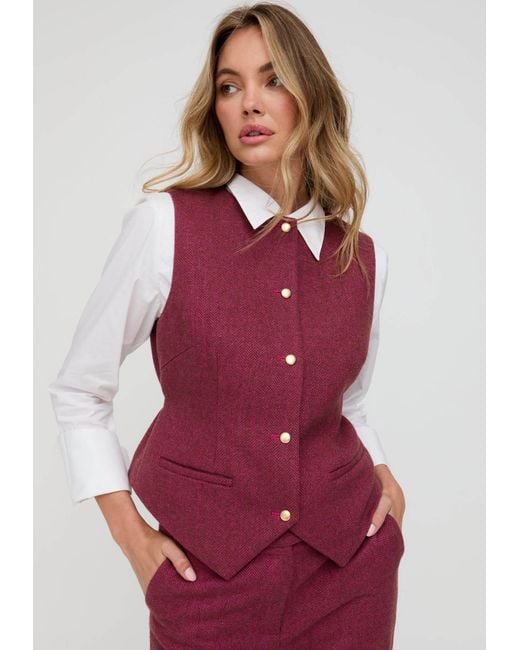 Lily and Lionel Purple Pandora Tailored Herringbone Print Waistcoat