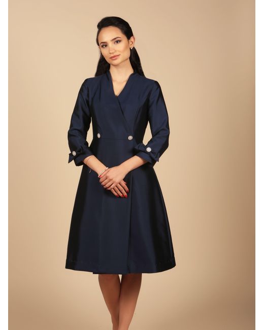Santinni Blue Astor Silk Taffeta Dress Coat