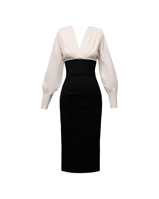 ALINA CERNĂTESCU Black Neutrals Lunaria & Midi Cotton Dress With Fitted Waist And Pencil Skirt