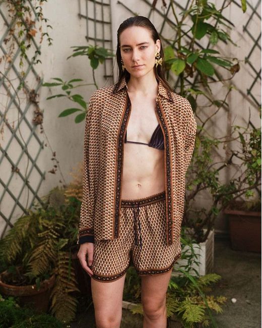 Monzlapur New York Brown Embossed Botanic Crepe Shorts