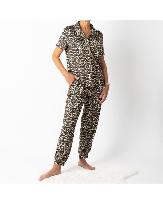 Laines London Gray Luxe Leopard Print Pyjama Set