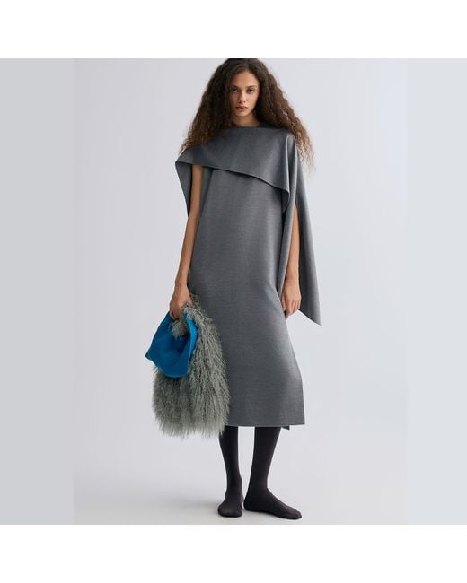 FRONT ROW SHOP Gray Opera Cape Maxi Dress