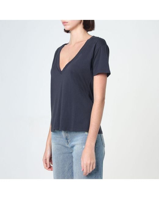 NOEND Blue Supima Cotton Deep V Neck Tee