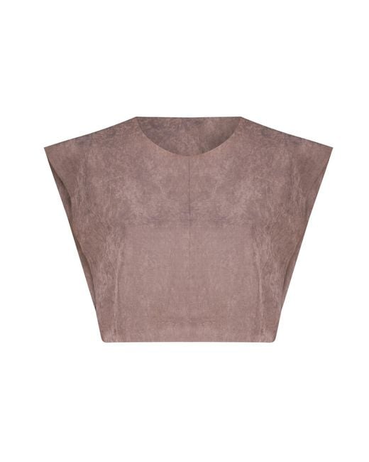 Úchè Brown Soft Suede Sleeveless Crop Shirt