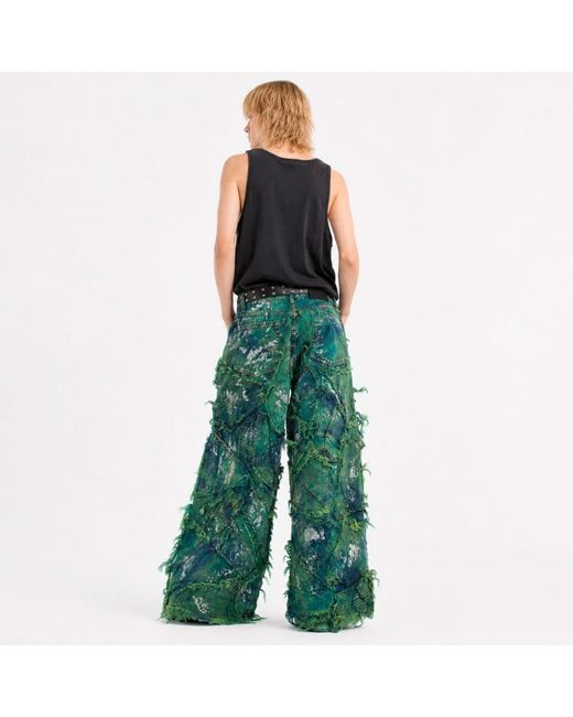 Zasta Studio Green Wearable Ruins Shredded Wide Leg Colored Denim Pants