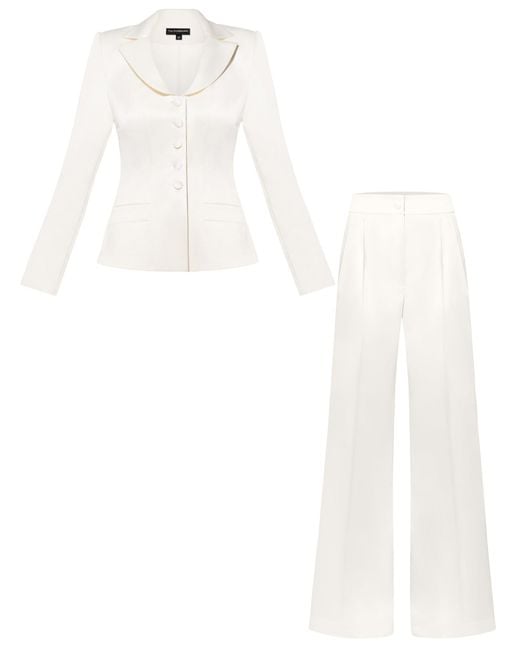 Tia Dorraine White Tailored Satin Blazer & Trousers Set