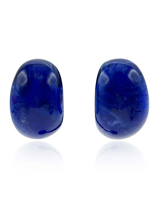 Michael Nash Jewelry Blue Merrie Marbled Resin Semi Hoop Clip On Earrings