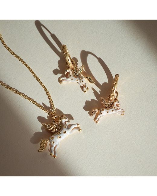 Fable England Metallic Pegasus Necklace & Huggie Earrings Set