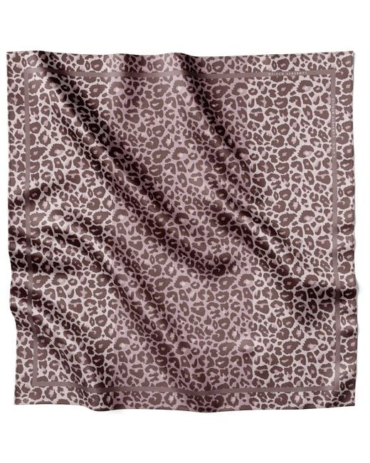 Lamberty Munich Purple Leopard Savannah Italian Mulberry Silk Scarf Taupe