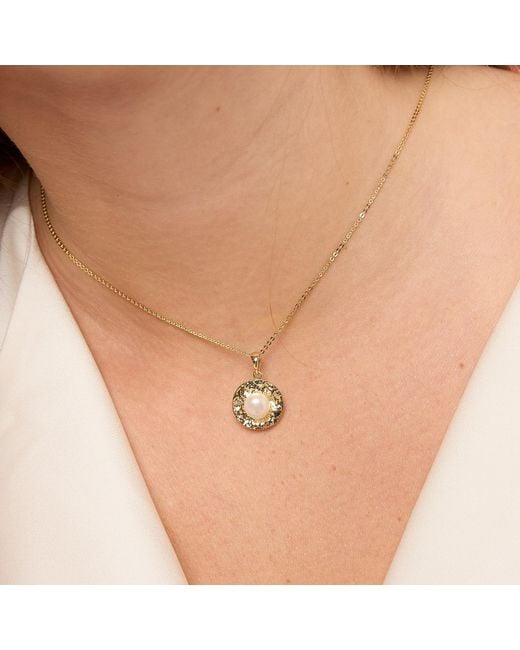 Pearls of the Orient Online Metallic Credo Brushed Disk Pendant With Cultured Freshwater Pearl
