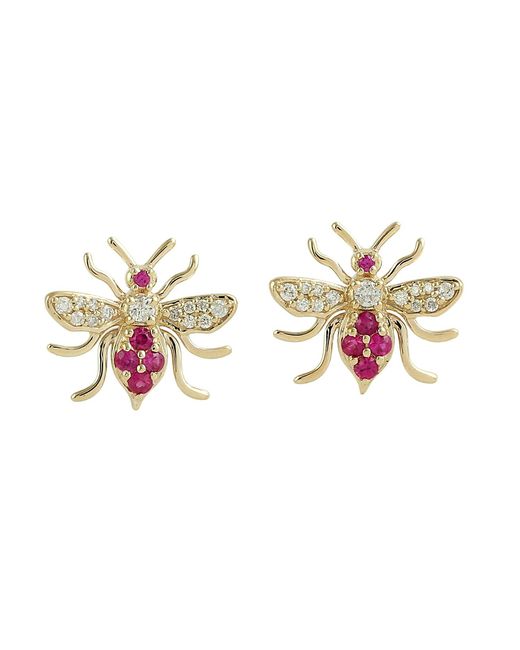 Artisan Metallic Natural Ruby & Diamond Bumble Bee Stud Earrings
