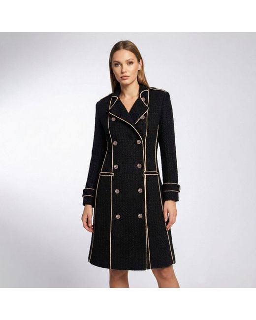 AVENUE No.29 Black Double Breasted Military Coat With Contrast Buttons –