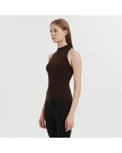 NUAJE NUAJE Brown Merino Wool Silk Halterneck Tank Top