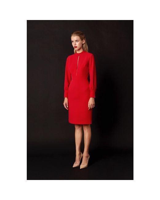 Nomi Fame Red Mira Long Sleeve Cut Out Crepe Midi Dress