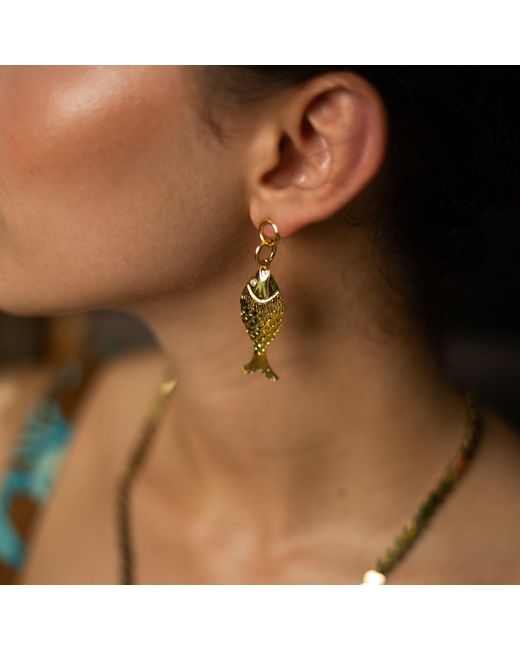 Ebru Jewelry Metallic Golden Fortune Fish Dangle Earrings
