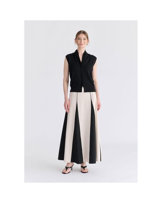 Paisie Multicolor Neutrals Contrast Details Maxi Skirt