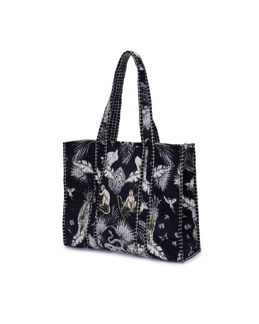 At Last Black Cotton Tote Bag In Tropical