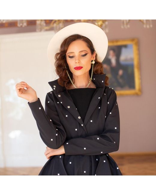RainSisters Black Fitted & Flared Coat With Detachable Hood: Timeless Polka Dots