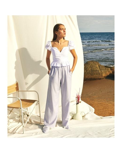 NAZLI CEREN Purple Anville Linen Trousers