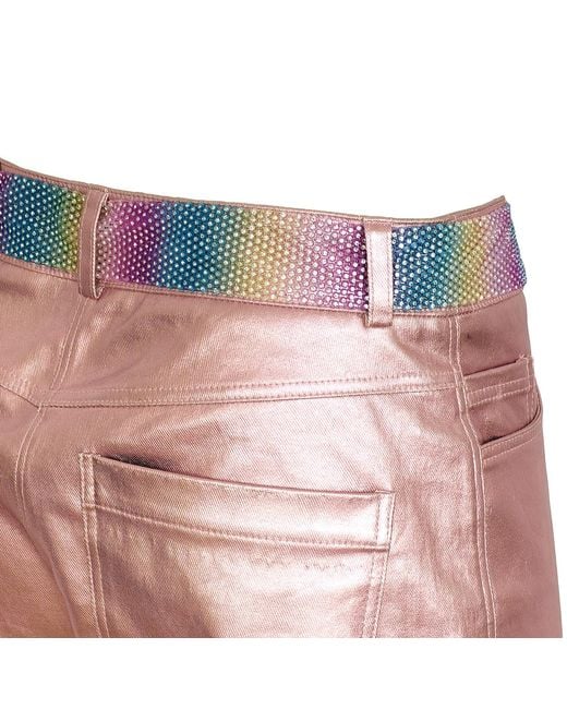 Lalipop Design Pink Metallic Finish Cotton-Blend Wide-Leg Pants
