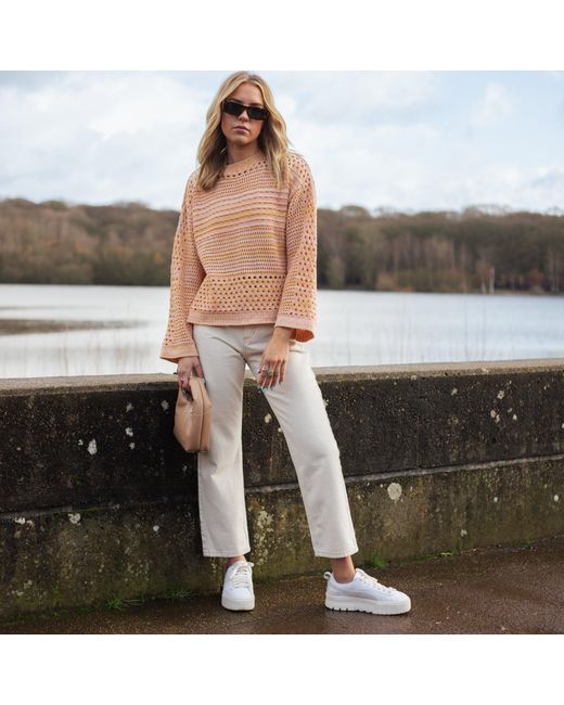 Cara & The Sky Yellow Gala Recycled Cotton Mix Crochet Wide Sleeve Jumper