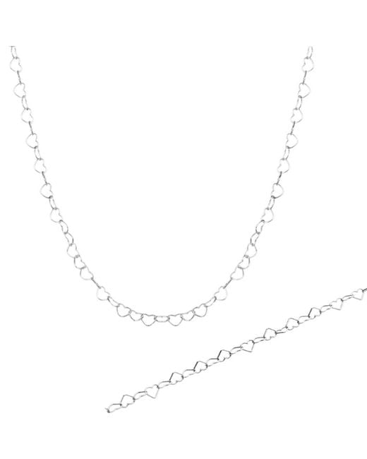 Spero London Metallic Love Heart Sterling Chain Bracelet & Necklace Set