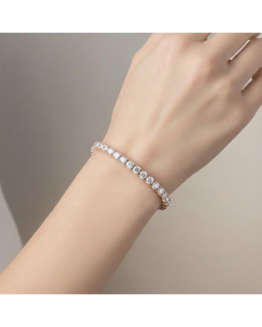 Genevive Jewelry Metallic Genevive Sterling Plated With Clear Cubic Zirconia Tennis Bracelet