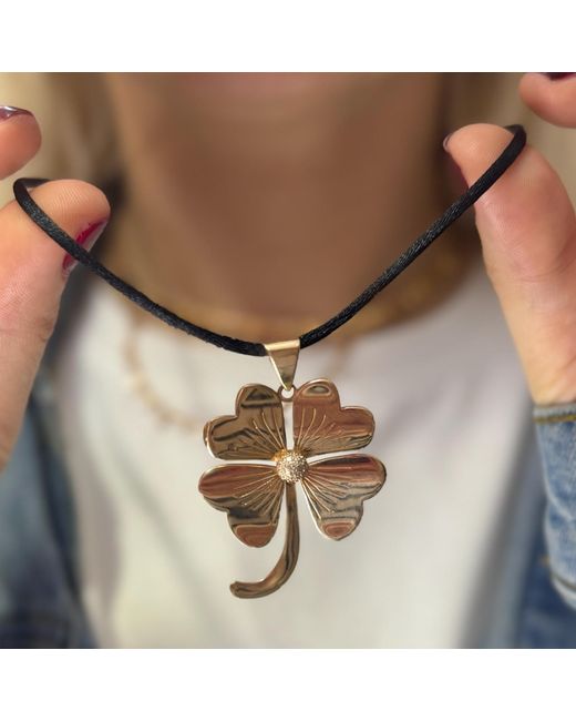 Ecce | Artisan Diamonds Natural 14K Solid Lucky You 4 Leaf Clover Diamond Lucky Pendant