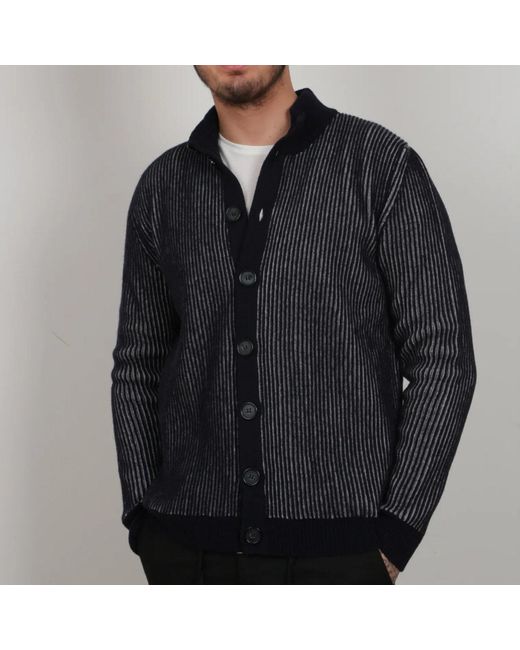 Nuvv Collection Blue Striped Rib Knit Cardigan – Premium Italian Yarn for men