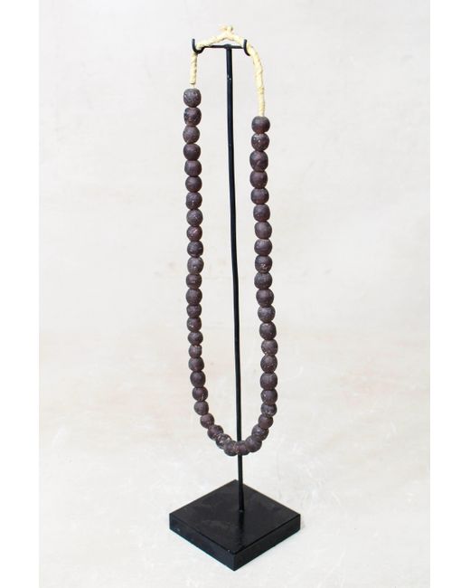 Botanical Boys Black Ghana Glass Beads Necklace, Dark