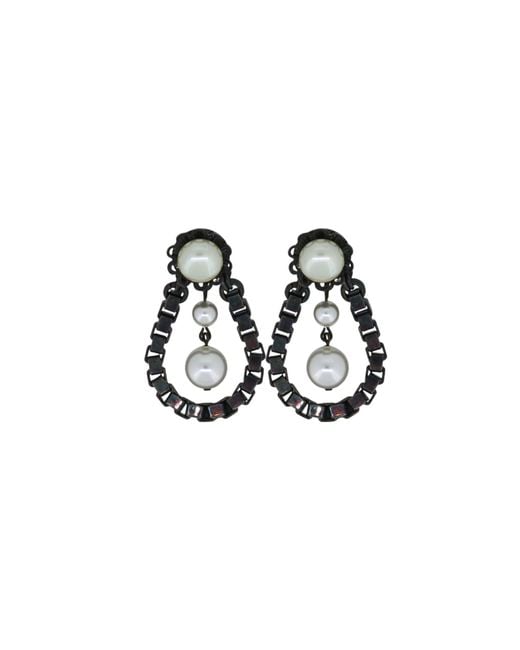 Vicki Sarge Black Loop Pearl Drop Earrings
