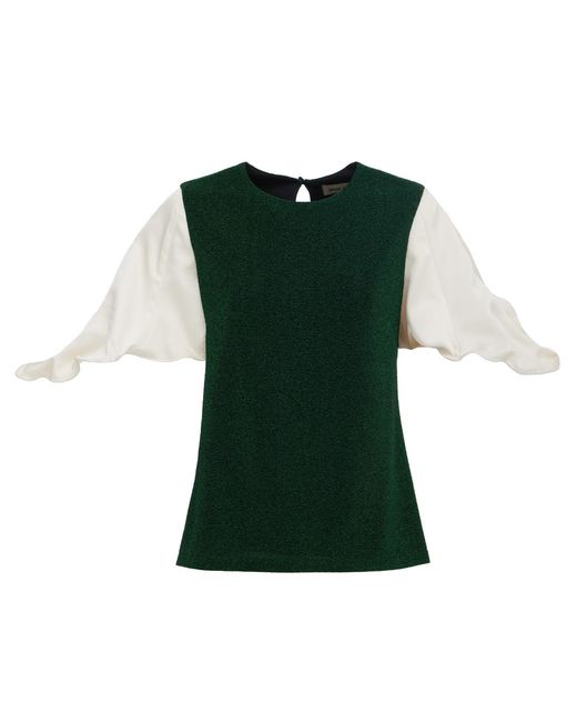 Julia Allert Green Lurex Knit Top With Adjustable Satin Sleeves