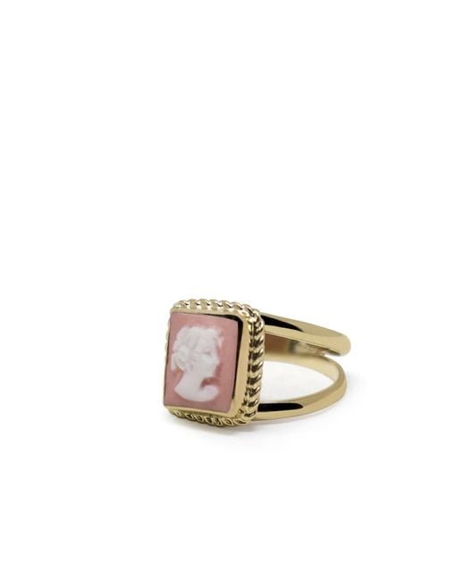 Vintouch Italy Metallic The Beloved Gold-plated Pink Cameo Ring