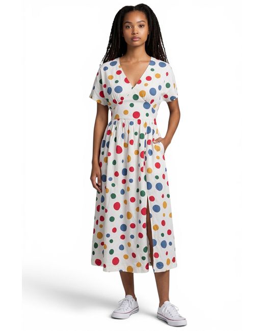 Louche White Unity Dotty V-Neck Midi Dress