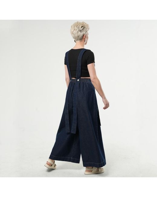 Metamorph Blue Full-Length Wide-Leg Dark Denim Pants