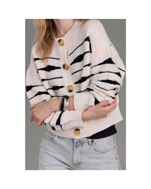 Saachi Metallic Zebra Buttoned Knit Cardigan