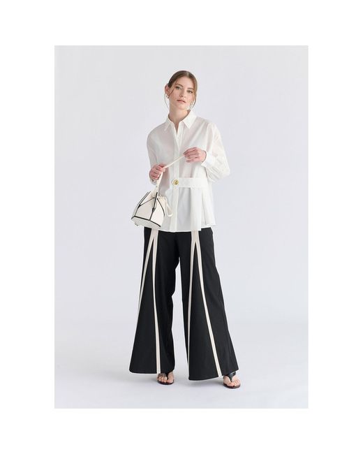 Paisie Black Contrast Detail Wide Leg Trousers